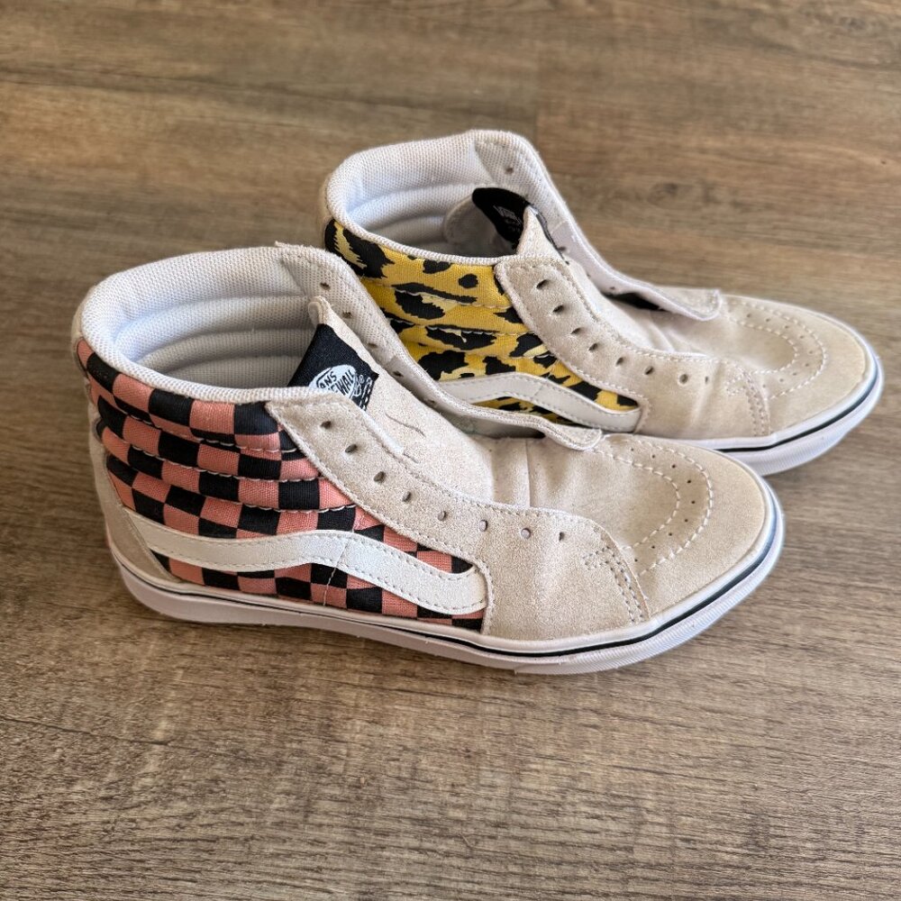 EXCELLENT Checker + Animal Print Vans Size 6 - Picture 2 of 7